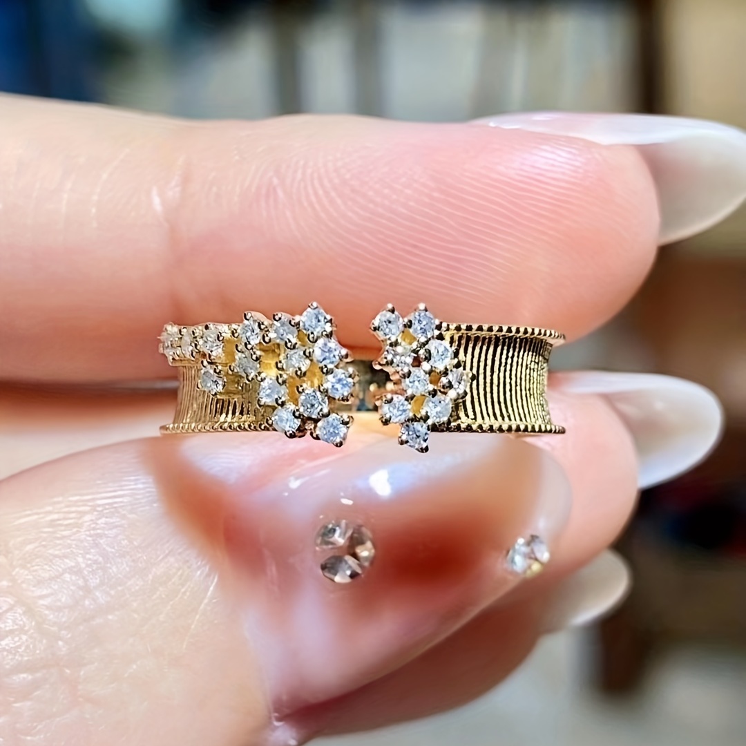 Women's Cute Copper Inlaid Zirconia Opening Ring